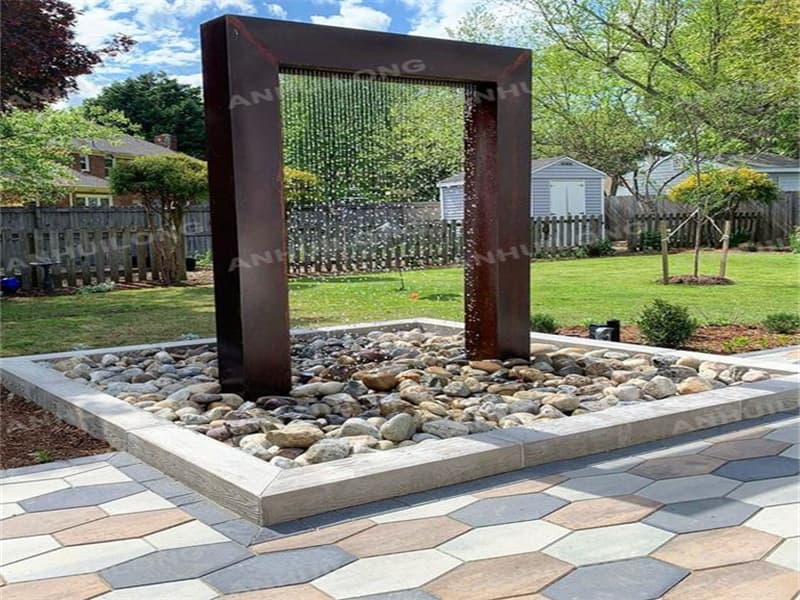 Corten steel water wall for ceremony maker